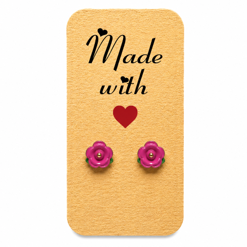 Dark Pink rose uhani